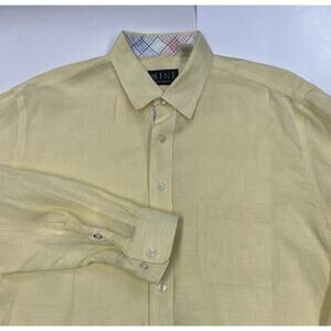 Mine 100% Linen Yellow Collared Long Sleeve Button Up Shirt Men's Sz XL Coastal